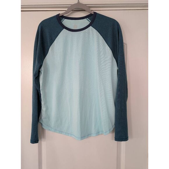 Title Nine Notton™ Raglan Long Sleeve Tee women's large blue baseball base - Picture 1 of 5